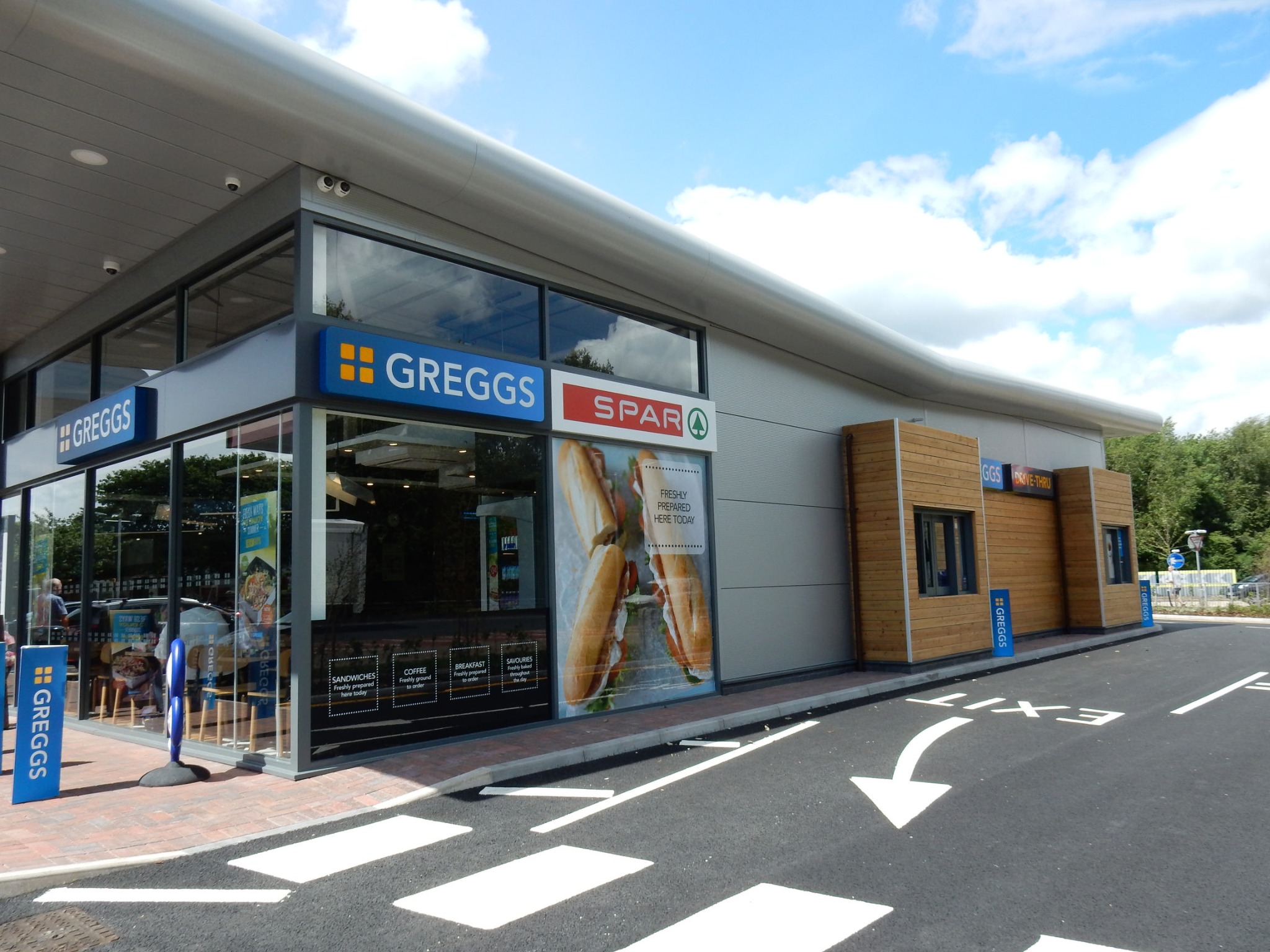 Greggs and SPAR glazed corner frontage